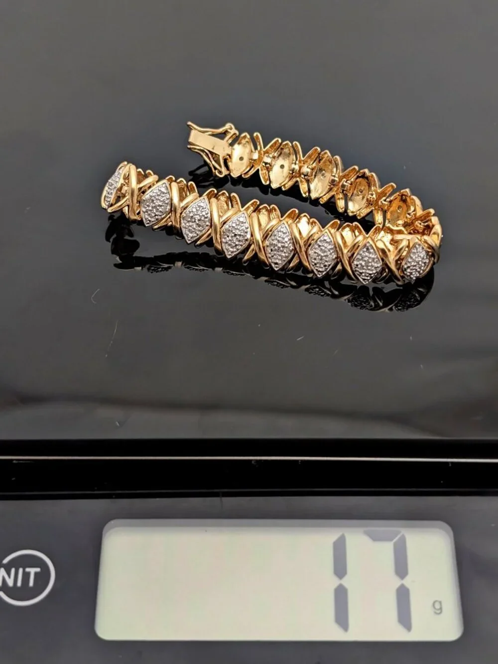 Sterling Silver Diamond XO Link Gold Plated Tennis Bracelet 7.5 Inches